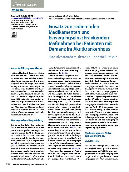 Vorschauseite 1: Einsatz von sedierenden Medikamenten und bewegungseinschränkenden Maßnahmen bei Patienten mit Demenz im Akutkrankenhaus