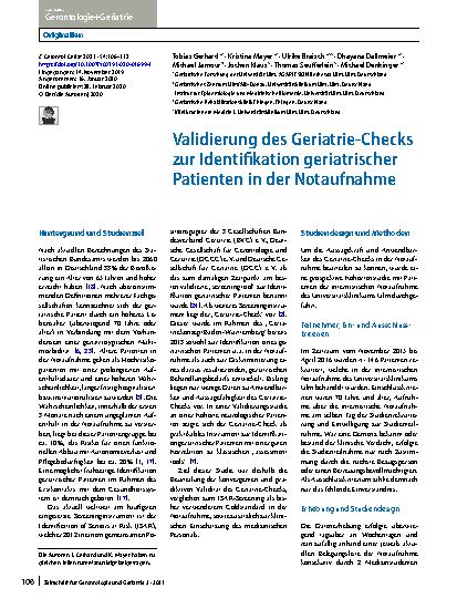 Vorschauseite 1: Validierung des Geriatrie-Checks zur Identifikation geriatrischer Patienten in der Notaufnahme