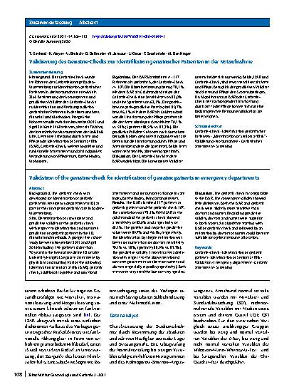 Vorschauseite 3: Validierung des Geriatrie-Checks zur Identifikation geriatrischer Patienten in der Notaufnahme