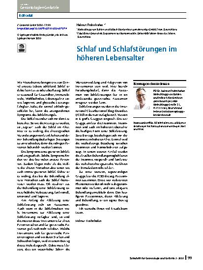 Vorschauseite 1: Schlaf und Schlafstörungen im höheren Lebensalter