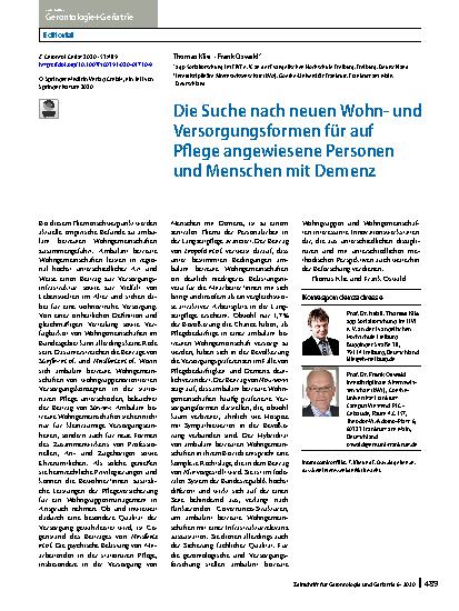 Vorschauseite 1: Die Suche nach neuen Wohnund Versorgungsformen für auf Pflege angewiesene Personen und Menschen mit Demenz