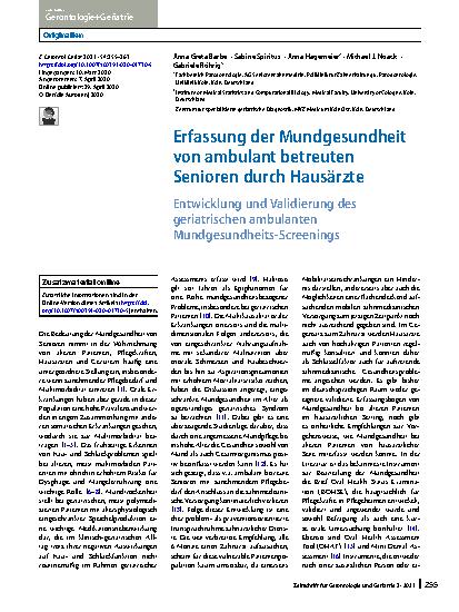 Vorschauseite 1: Erfassung der Mundgesundheit von ambulant betreuten Senioren durch Hausärzte