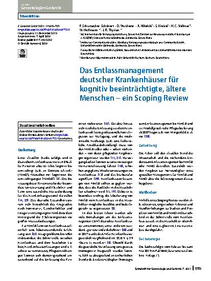 Vorschauseite 1: Das Entlassmanagement deutscher Krankenhäuser für kognitiv beeinträchtigte, ältere Menschen – ein Scoping Review