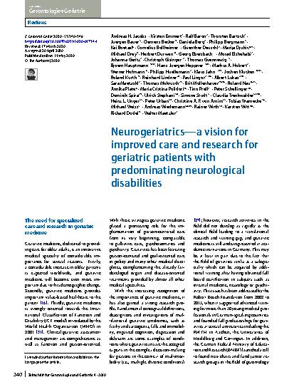 Vorschauseite 1: Neurogeriatrics—a vision for improved care and research for geriatric patients with predominating neurological disabilities