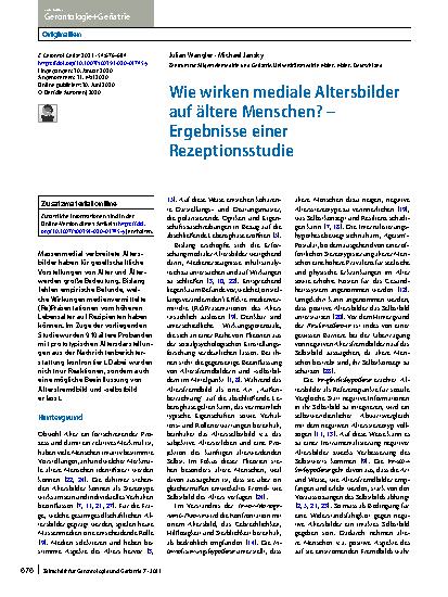 Vorschauseite 1: Wie wirken mediale Altersbilder auf ältere Menschen? – Ergebnisse einer Rezeptionsstudie