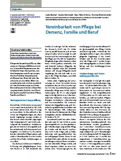 Vorschauseite 1: Vereinbarkeit von Pflege bei Demenz, Familie und Beruf