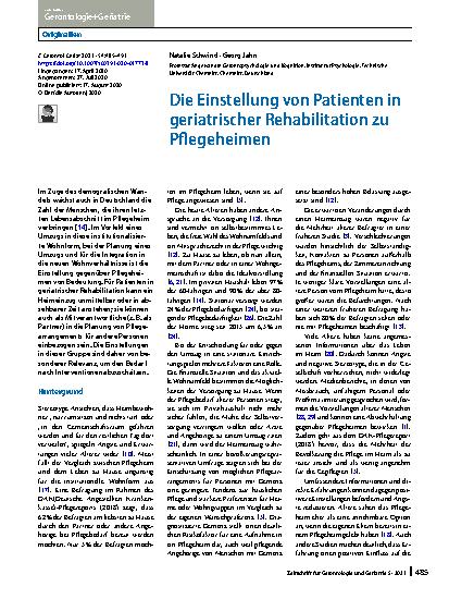 Vorschauseite 1: Die Einstellung von Patienten in geriatrischer Rehabilitation zu Pflegeheimen