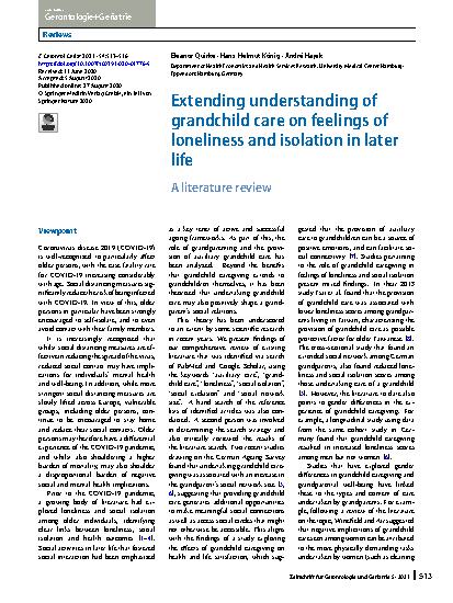 Vorschauseite 1: Extending understanding of grandchild care on feelings of loneliness and isolation in later life