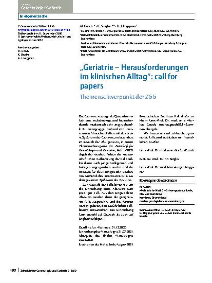 Vorschauseite 1: „Geriatrie – Herausforderungen im klinischen Alltag“: call for papers