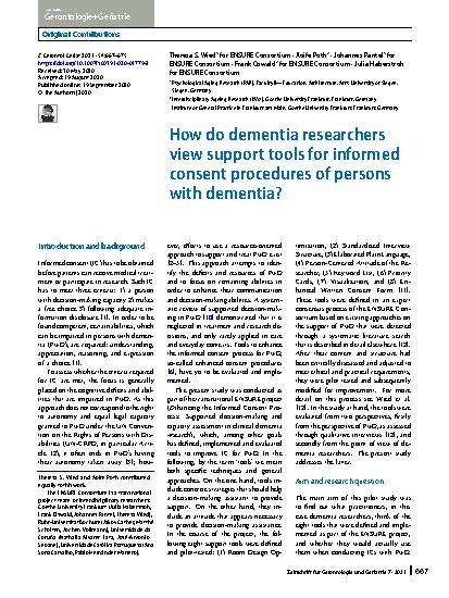 Vorschauseite 1: How do dementia researchers view support tools for informed consent procedures of persons with dementia?