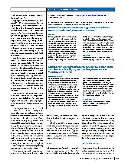 Vorschauseite 3: How do dementia researchers view support tools for informed consent procedures of persons with dementia?
