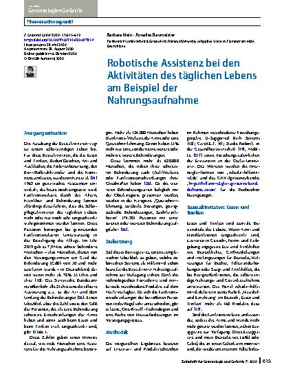 Vorschauseite 1: Robotische Assistenz bei den Aktivitäten des täglichen Lebens am Beispiel der Nahrungsaufnahme