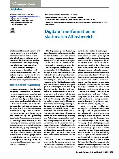 Vorschauseite 1: Digitale Transformation im stationären Altersbereich