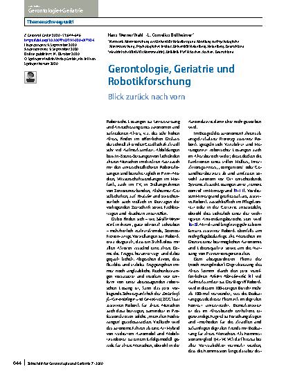 Vorschauseite 1: Gerontologie, Geriatrie und Robotikforschung