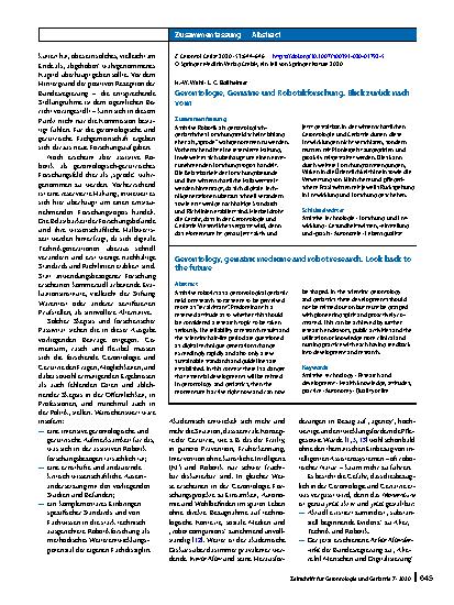 Vorschauseite 2: Gerontologie, Geriatrie und Robotikforschung