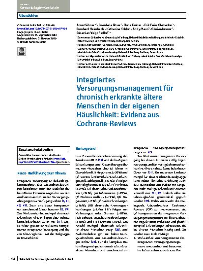 Vorschauseite 1: Integriertes Versorgungsmanagement für chronisch erkrankte ältere Menschen in der eigenen Häuslichkeit: Evidenz aus Cochrane-Reviews