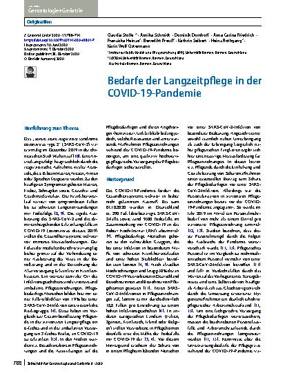 Vorschauseite 1: Bedarfe der Langzeitpflege in der COVID-19-Pandemie