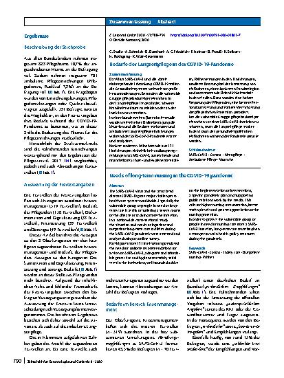Vorschauseite 3: Bedarfe der Langzeitpflege in der COVID-19-Pandemie
