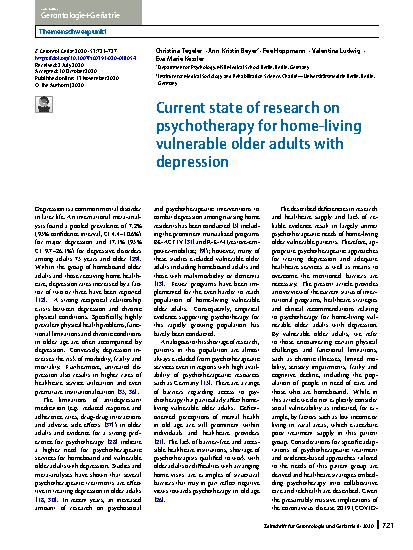 Vorschauseite 1: Current state of research on psychotherapy for home-living vulnerable older adults with depression