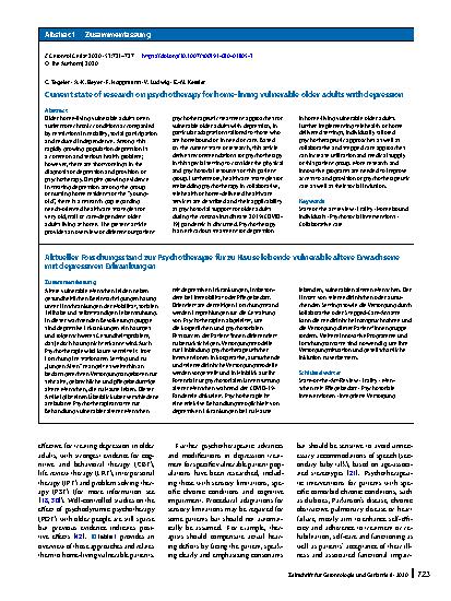 Vorschauseite 3: Current state of research on psychotherapy for home-living vulnerable older adults with depression