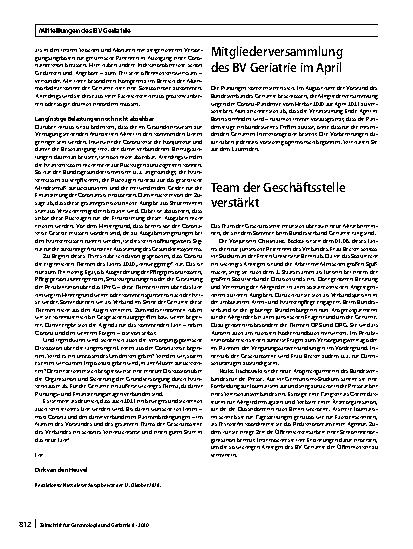 Vorschauseite 2: Mitteilungen des BV Geriatrie
