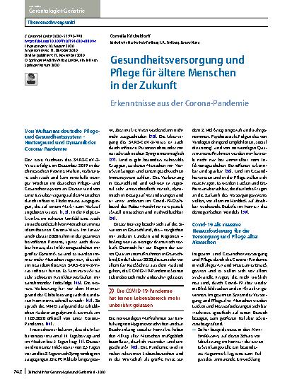 Vorschauseite 1: Gesundheitsversorgung und Pflege für ältere Menschen in der Zukunft