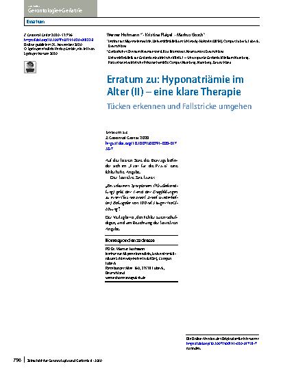 Vorschauseite 1: Erratum zu: Hyponatriämie im Alter (II) – eine klare Therapie