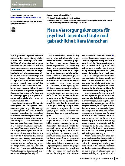 Vorschauseite 1: Neue Versorgungskonzepte für psychisch beeinträchtigte und gebrechliche ältere Menschen