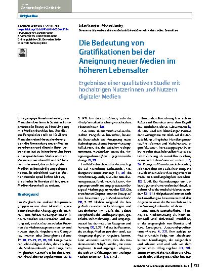 Vorschauseite 1: Die Bedeutung von Gratifikationen bei der Aneignung neuer Medien im höheren Lebensalter