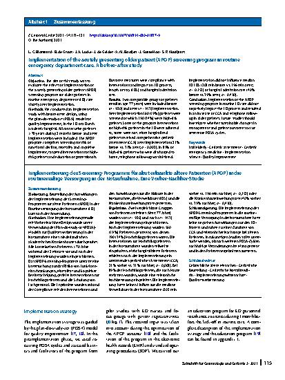 Vorschauseite 3: Implementation of the acutely presenting older patient (APOP) screening program in routine emergency department care