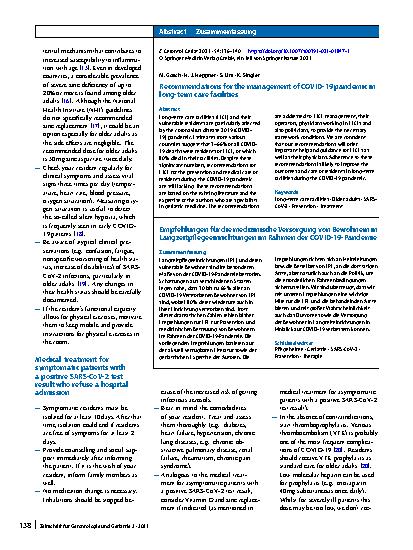 Vorschauseite 3: Recommendations for the management of COVID-19 pandemic in long-term care facilities