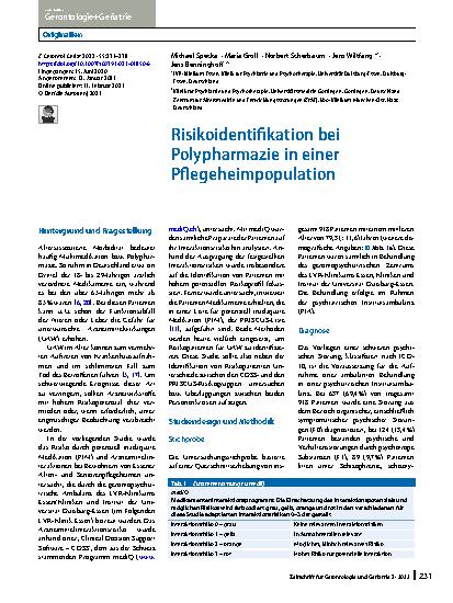 Vorschauseite 1: Risikoidentifikation bei Polypharmazie in einer Pflegeheimpopulation