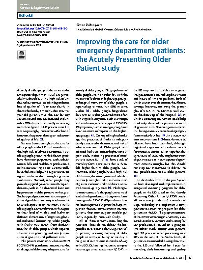 Vorschauseite 1: Improving the care for older emergency department patients: the Acutely Presenting Older Patient study