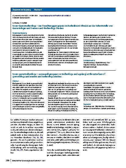 Vorschauseite 3: Socio-Gerontechnology – ein Forschungsprogramm zu Technik und Alter(n) an der Schnittstelle von Gerontologie und Science-and-Technology Studies
