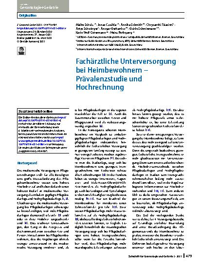 Vorschauseite 1: Fachärztliche Unterversorgung bei Heimbewohnern – Prävalenzstudie und Hochrechnung