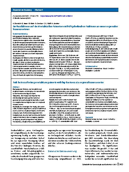 Vorschauseite 3: Einflussfaktoren auf die Mortalität bei Patienten mit hüftgelenknahen Frakturen an einem regionalen Traumazentrum