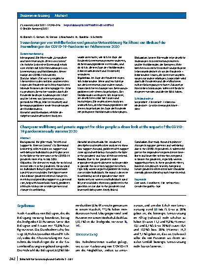 Vorschauseite 3: Veränderungen von Wohlbefinden und privater Unterstützung für Ältere: ein Blick auf die Auswirkungen der COVID-19-Pandemie im Frühsommer 2020