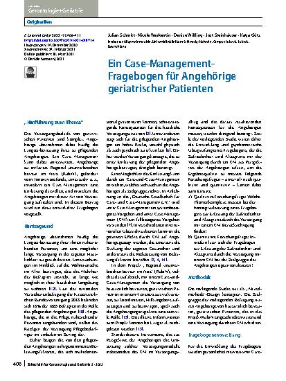 Vorschauseite 1: Ein Case-Management-Fragebogen für Angehörige geriatrischer Patienten