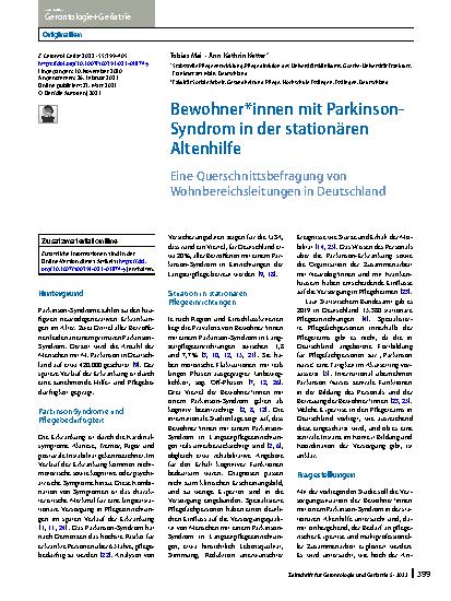 Vorschauseite 1: Bewohner*innen mit Parkinson-Syndrom in der stationären Altenhilfe