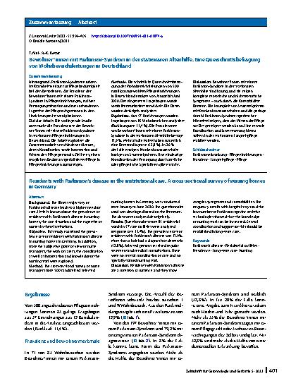 Vorschauseite 3: Bewohner*innen mit Parkinson-Syndrom in der stationären Altenhilfe