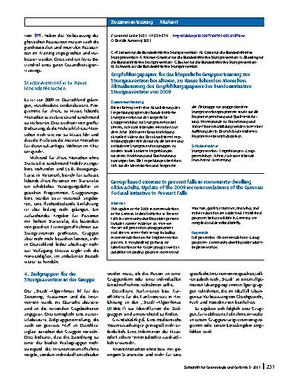 Vorschauseite 3: Empfehlungspapier für das körperliche Gruppentraining zur Sturzprävention bei älteren, zu Hause lebenden Menschen