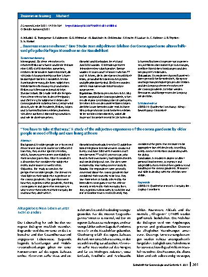 Vorschauseite 3: „Das muss man so nehmen. “ Eine Studie zum subjektiven Erleben der Coronapandemie älterer hilfeund pflegebedürftiger Menschen in der Häuslichkeit