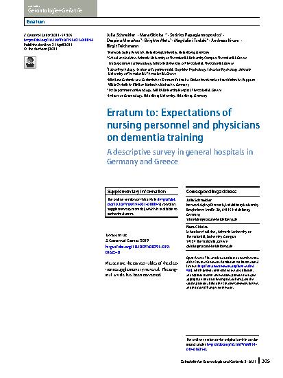 Vorschauseite 1: Erratum to: Expectations of nursing personnel and physicians on dementia training