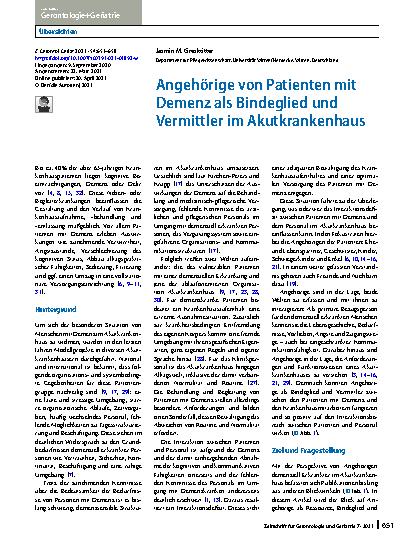 Vorschauseite 1: Angehörige von Patienten mit Demenz als Bindeglied und Vermittler im Akutkrankenhaus