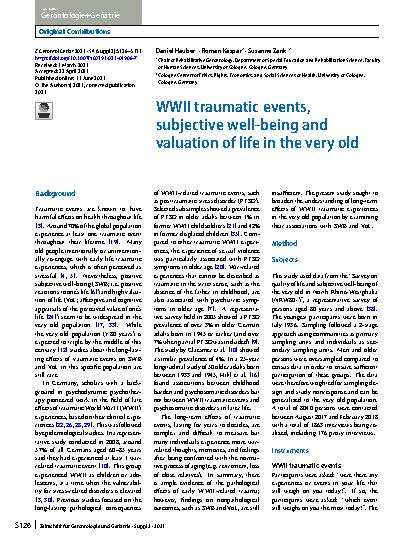 Vorschauseite 1: WWII traumatic events, subjective well-being and valuation of life in the very old