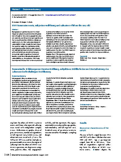 Vorschauseite 3: WWII traumatic events, subjective well-being and valuation of life in the very old