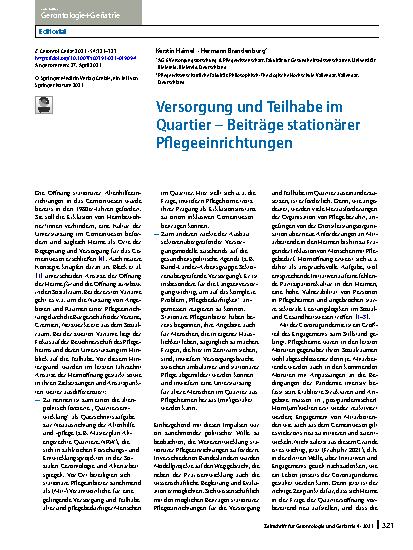 Vorschauseite 1: Versorgung und Teilhabe im Quartier – Beiträge stationärer Pflegeeinrichtungen