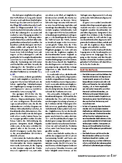 Vorschauseite 5: Erfahrungen und Sichtweisen von Pflegeheimbewohnenden mit depressiver Symptomatik während der COVID-19-Pandemie: eine qualitative Studie