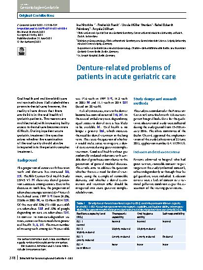 Vorschauseite 1: Denture-related problems of patients in acute geriatric care