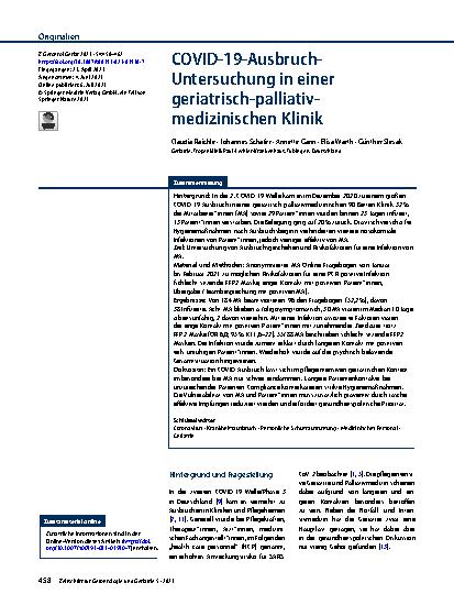 Vorschauseite 1: COVID-19-Ausbruch-Untersuchung in einer geriatrisch-palliativmedizinischen Klinik